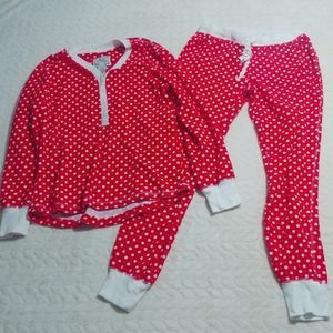 PJ Couture Womens Pajama Set Medium Red Light Fleece Henley Polka Dot Sleepwear